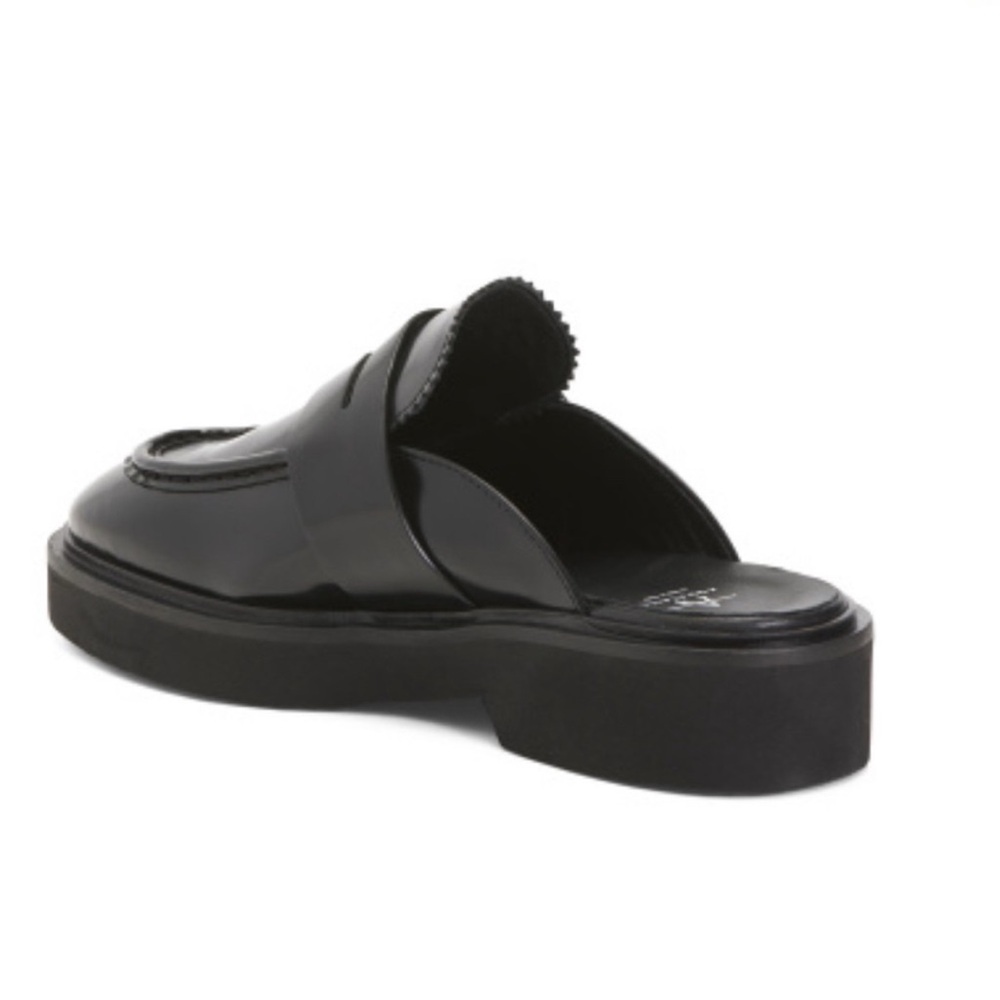 Aquatalia Black Mules with Glossy Finish and Platform Sole